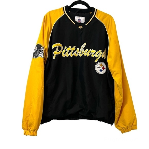 Vintage NFL Pittsburgh Steelers Black & Yellow Windbreaker Pullover Sweatshirt - Picture 1 of 8